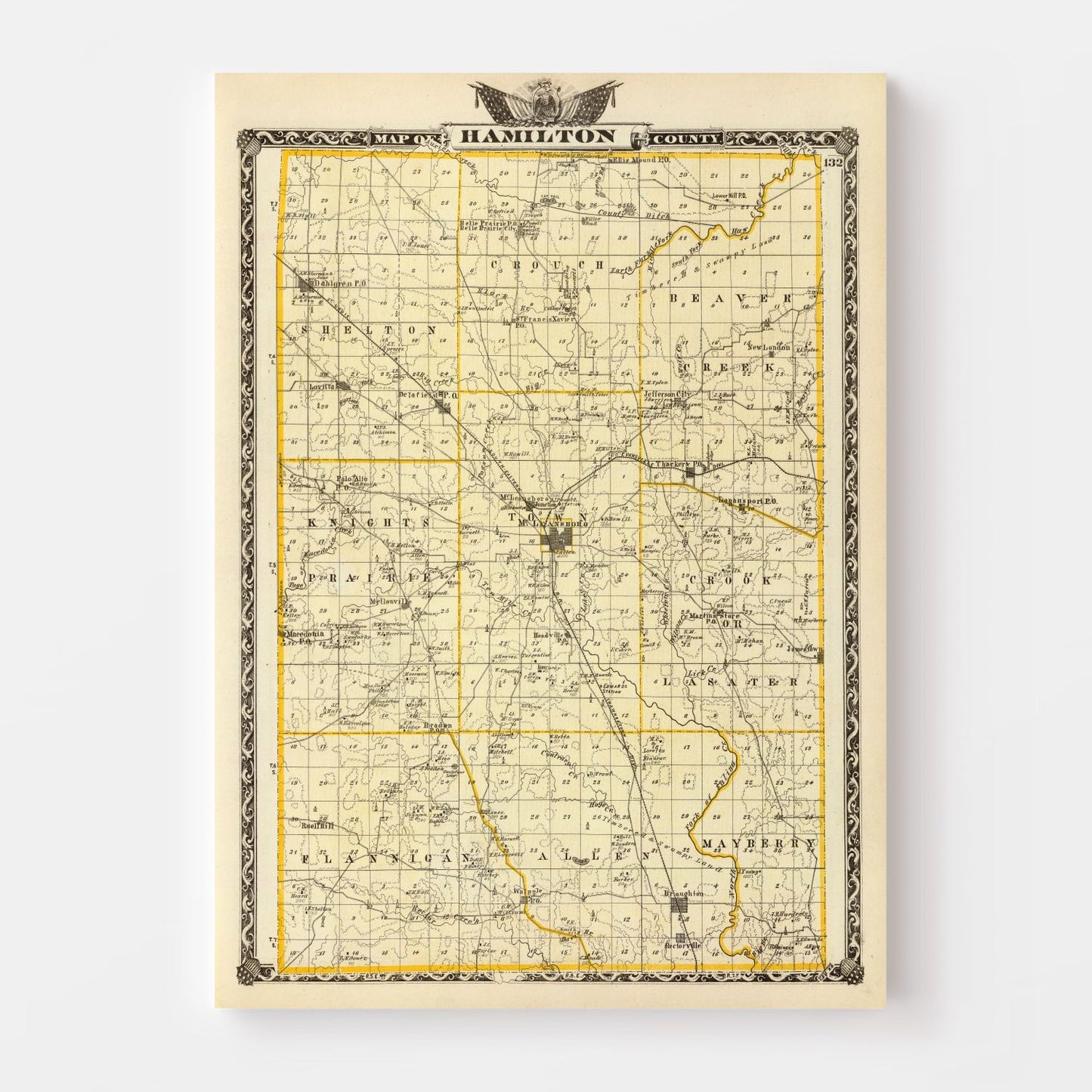 Vintage Map of Hamilton County, Illinois 1876
