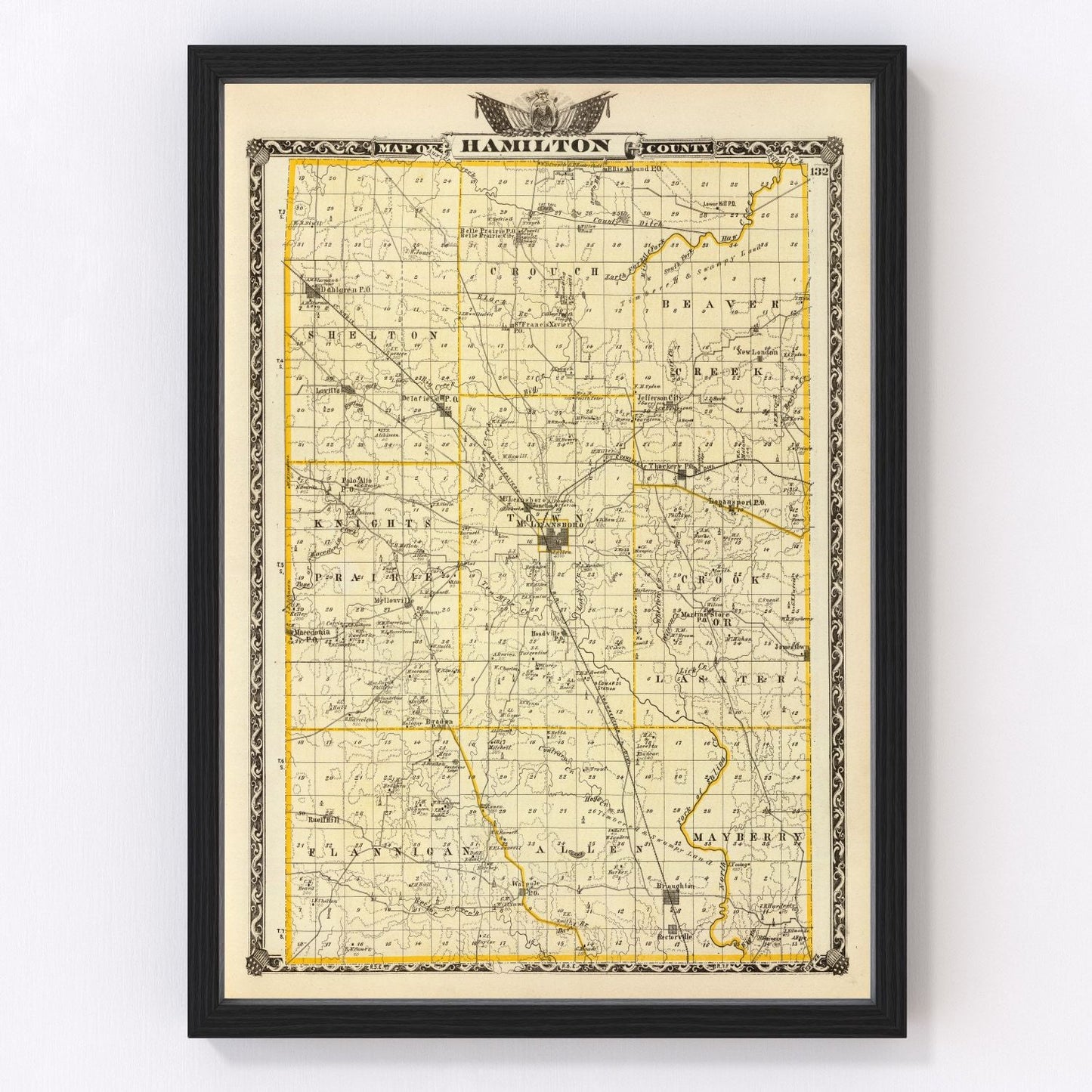 Vintage Map of Hamilton County, Illinois 1876
