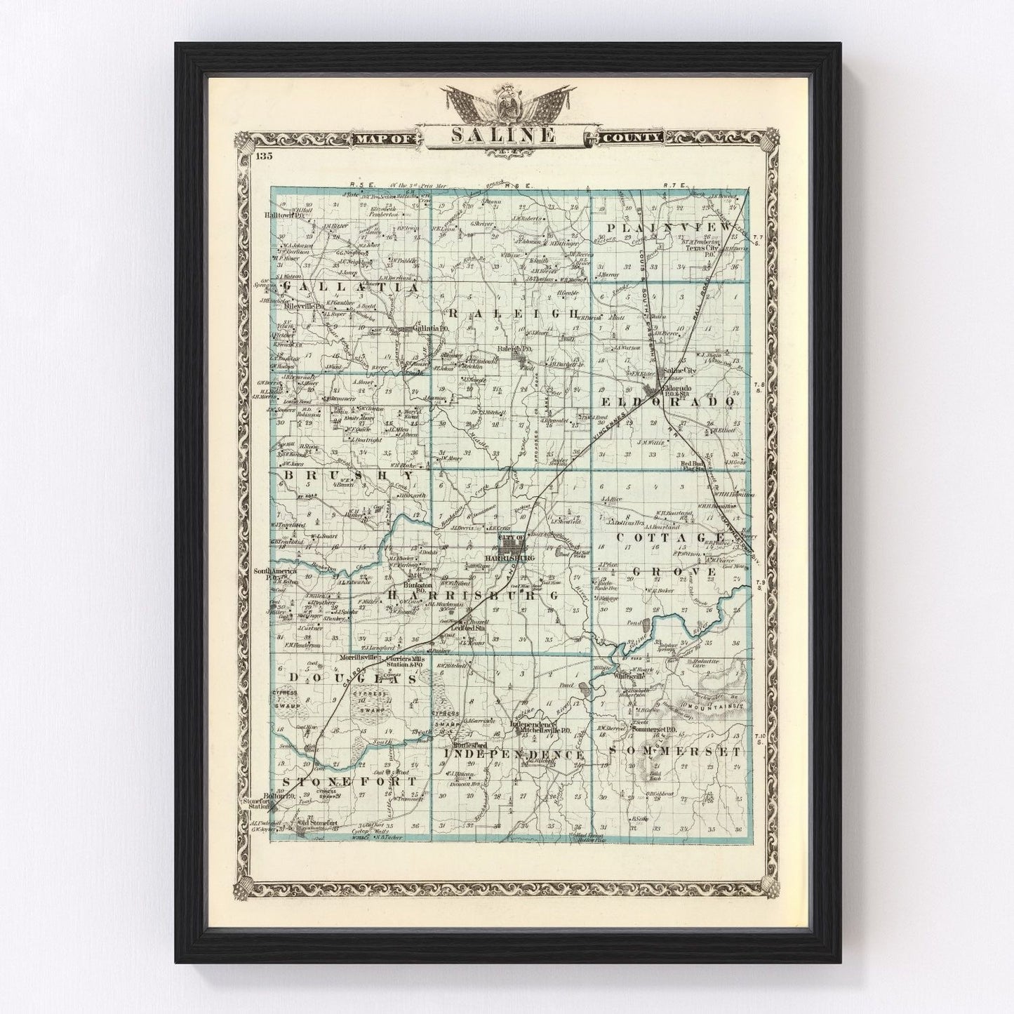 Vintage Map of Saline County, Illinois 1876