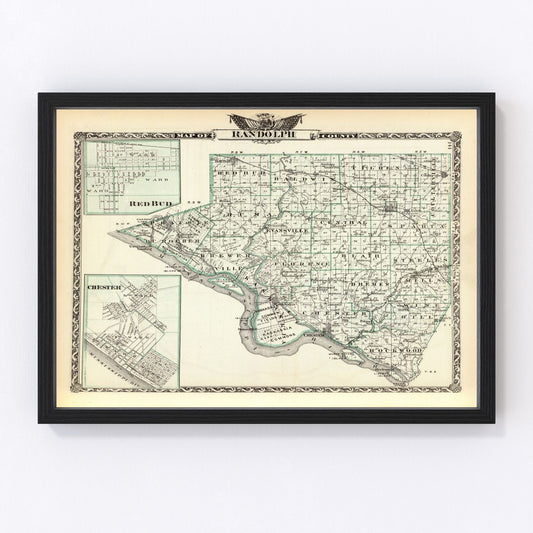Vintage Map of Randolph County, Illinois 1876