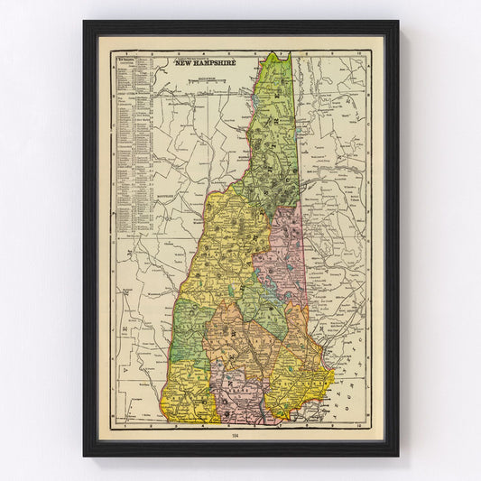 Vintage Map of New Hampshire 1909