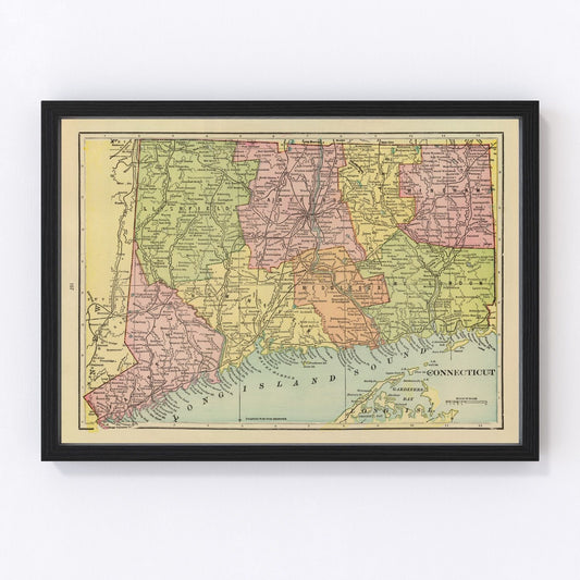 Vintage Map of Connecticut 1909