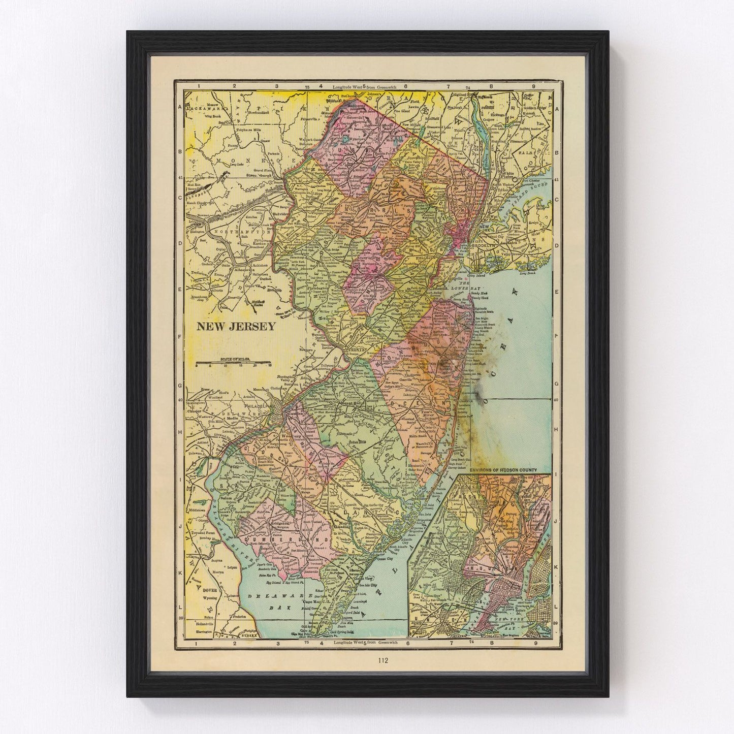 Vintage Map of New Jersey 1909