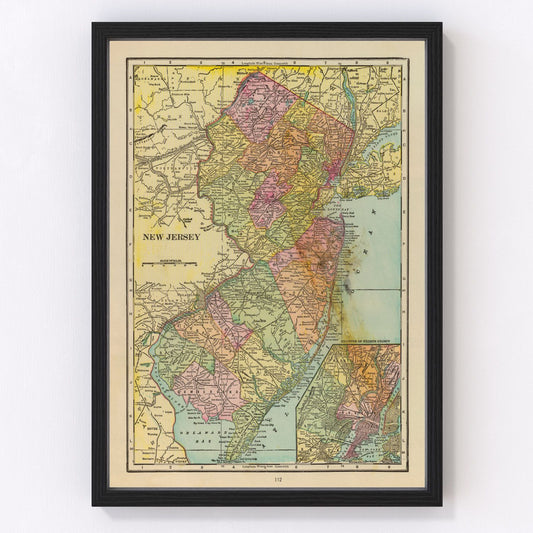 Vintage Map of New Jersey 1909