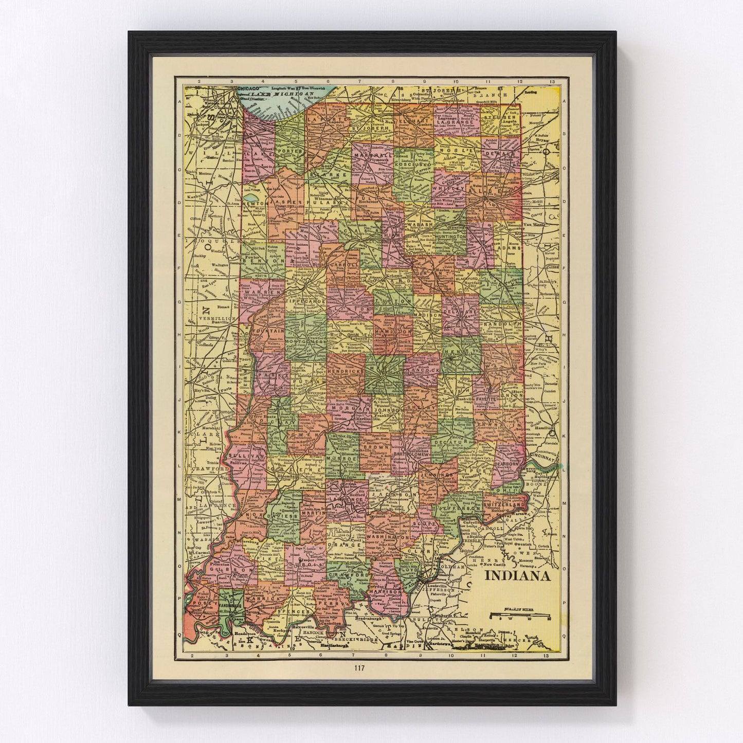 Vintage Map of Indiana 1909