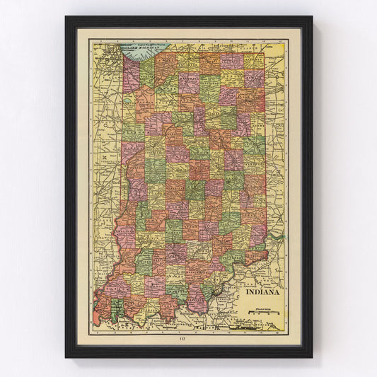 Vintage Map of Indiana 1909