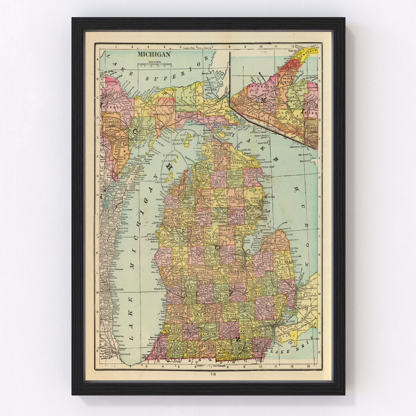 Vintage Map of Michigan 1909