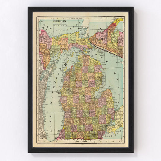 Vintage Map of Michigan 1909