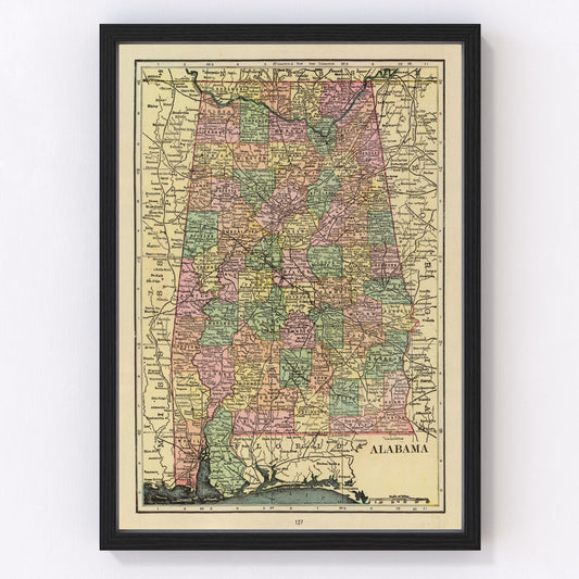 Vintage Map of Alabama 1909