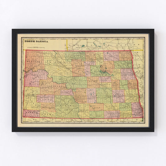 Vintage Map of North Dakota 1909