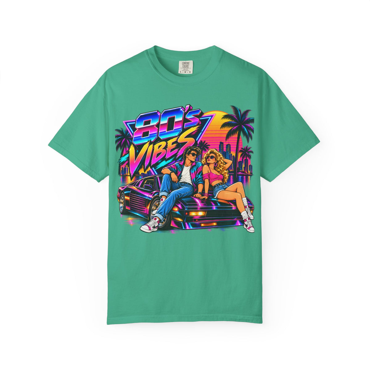 80s Vibes retro car scene T-shirt | neon palm sunset
