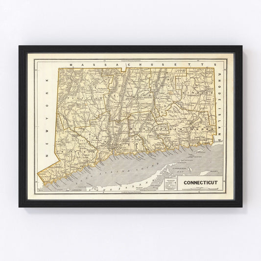 Vintage Map of Connecticut 1842