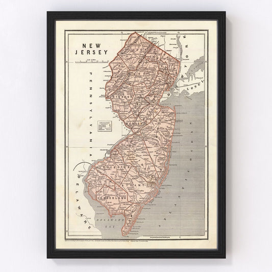 Vintage Map of New Jersey 1842