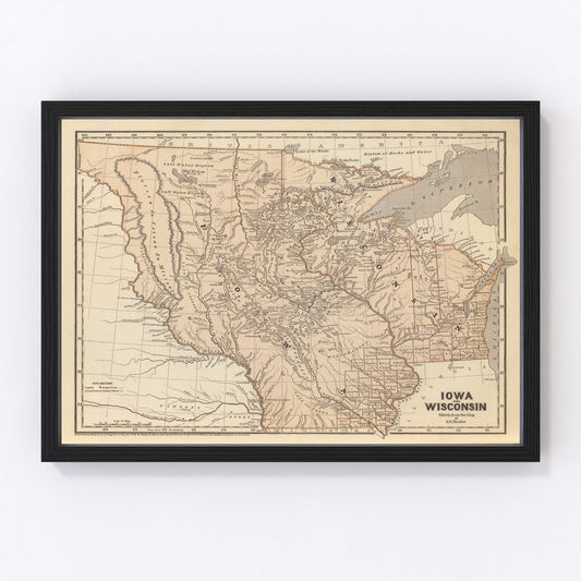 Vintage Map of Iowa & Wisconsin 1842