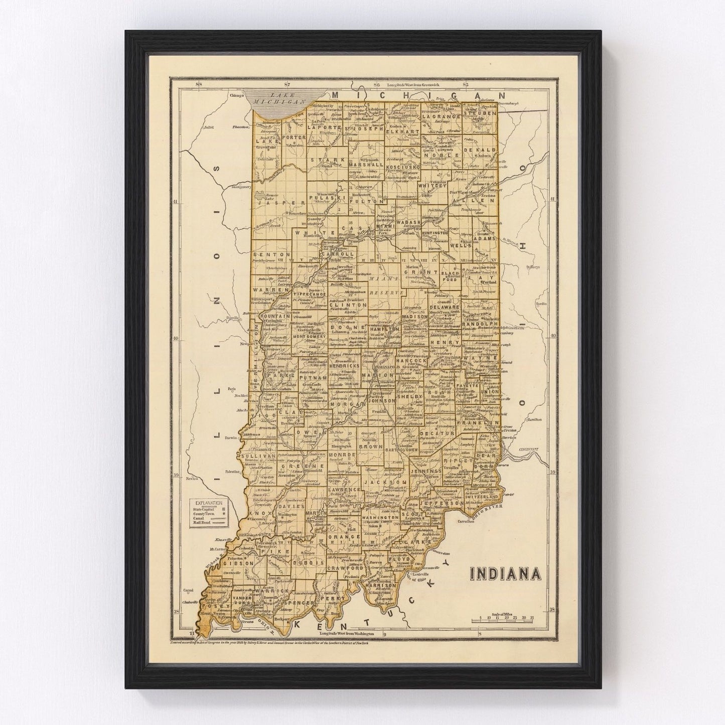 Vintage Map of Indiana 1842