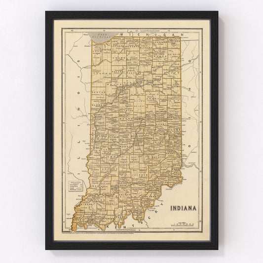 Vintage Map of Indiana 1842