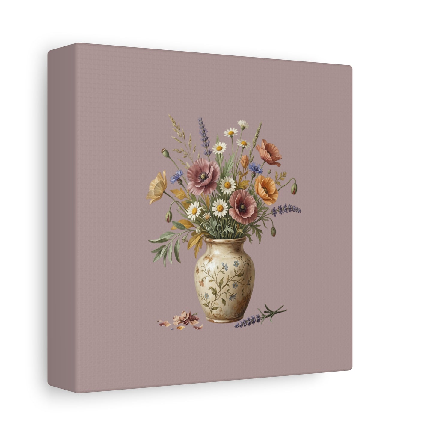 Botanical Vase Floral Canvas Print — Vintage Wildflower Wall Art