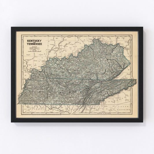 Vintage Map of Kentucky & Tennessee 1842