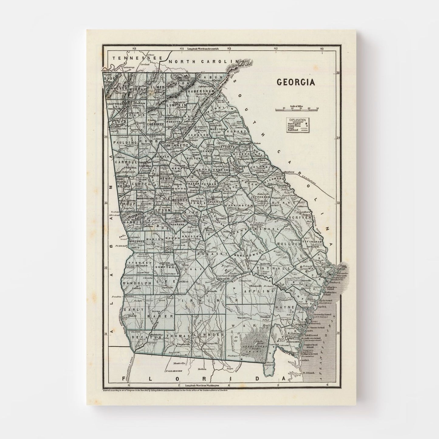 Vintage Map of Georgia 1842