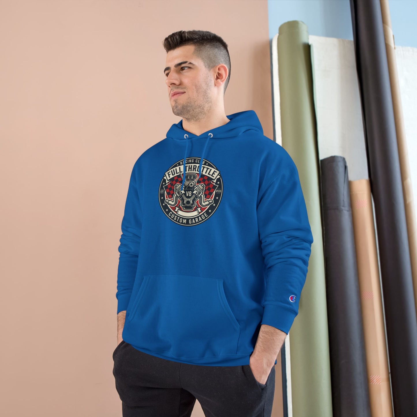 Full Throttle Champion Hoodie — Vintage Racing Graphic