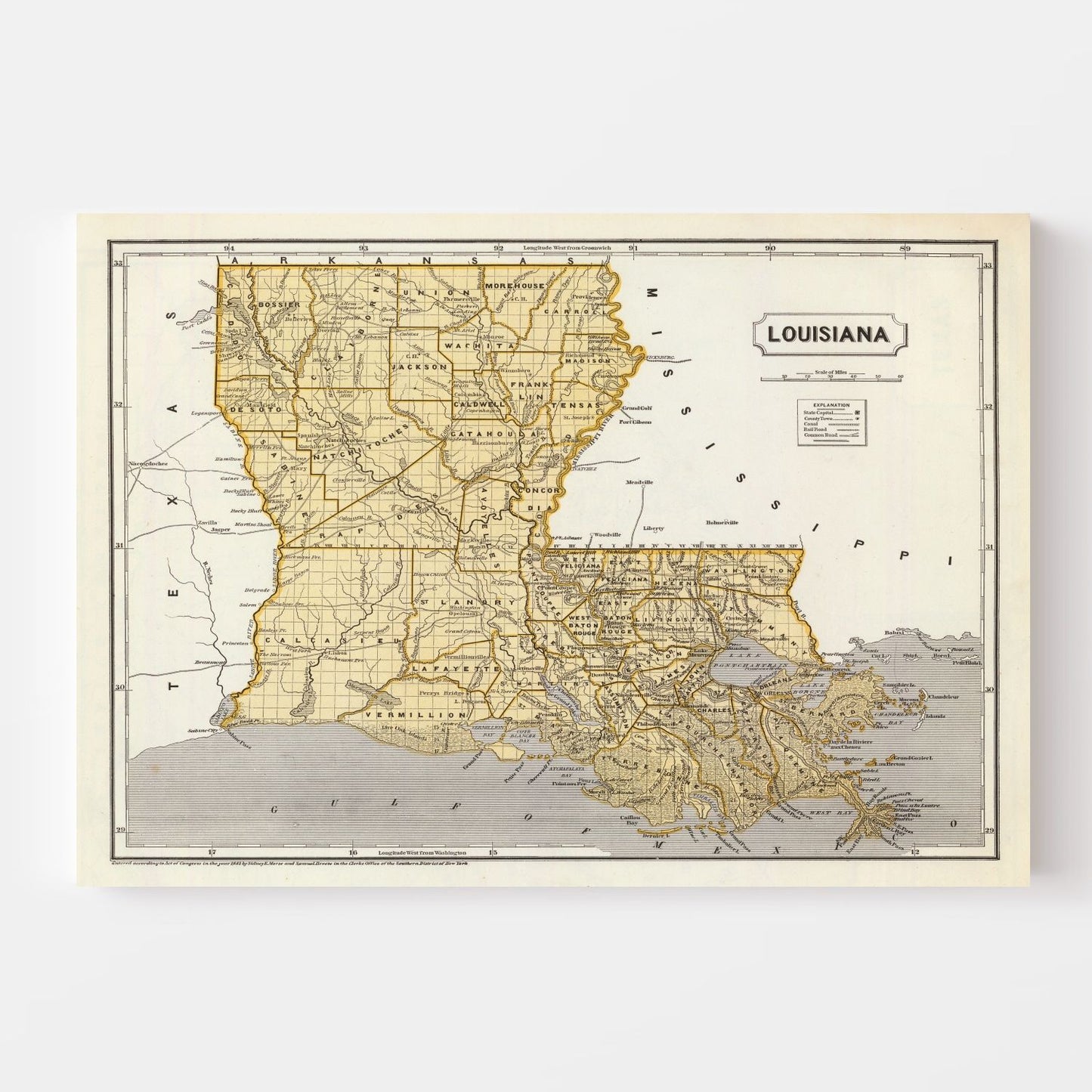 Vintage Map of Louisiana 1842