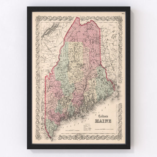 Vintage Map of Maine 1861