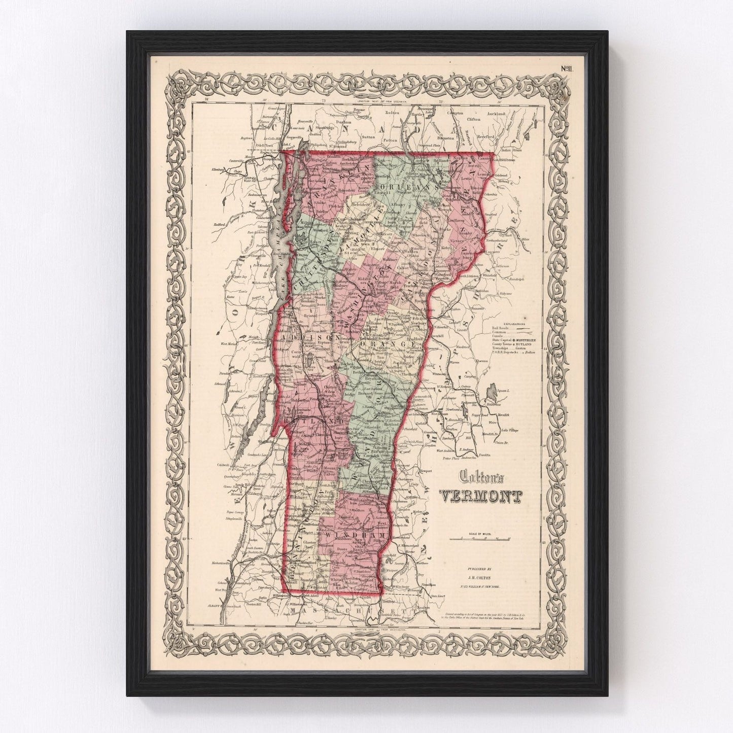 Vintage Map of Vermont 1861