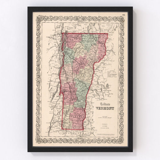 Vintage Map of Vermont 1861