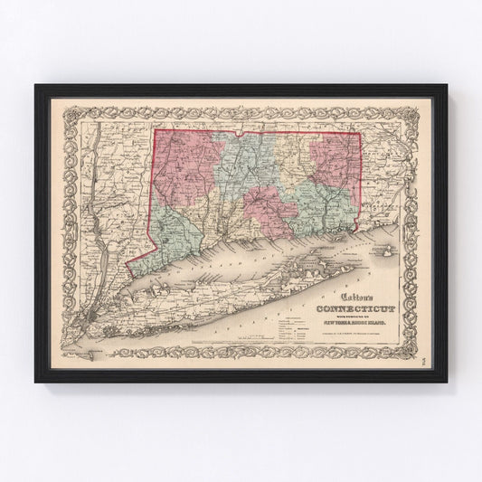 Vintage Map of Connecticut 1861