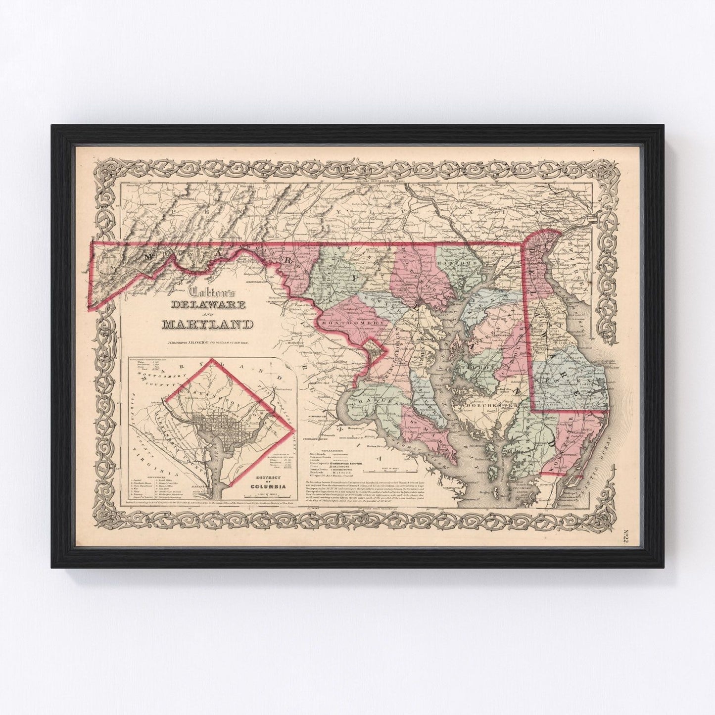 Vintage Map of Maryland & Delaware 1861