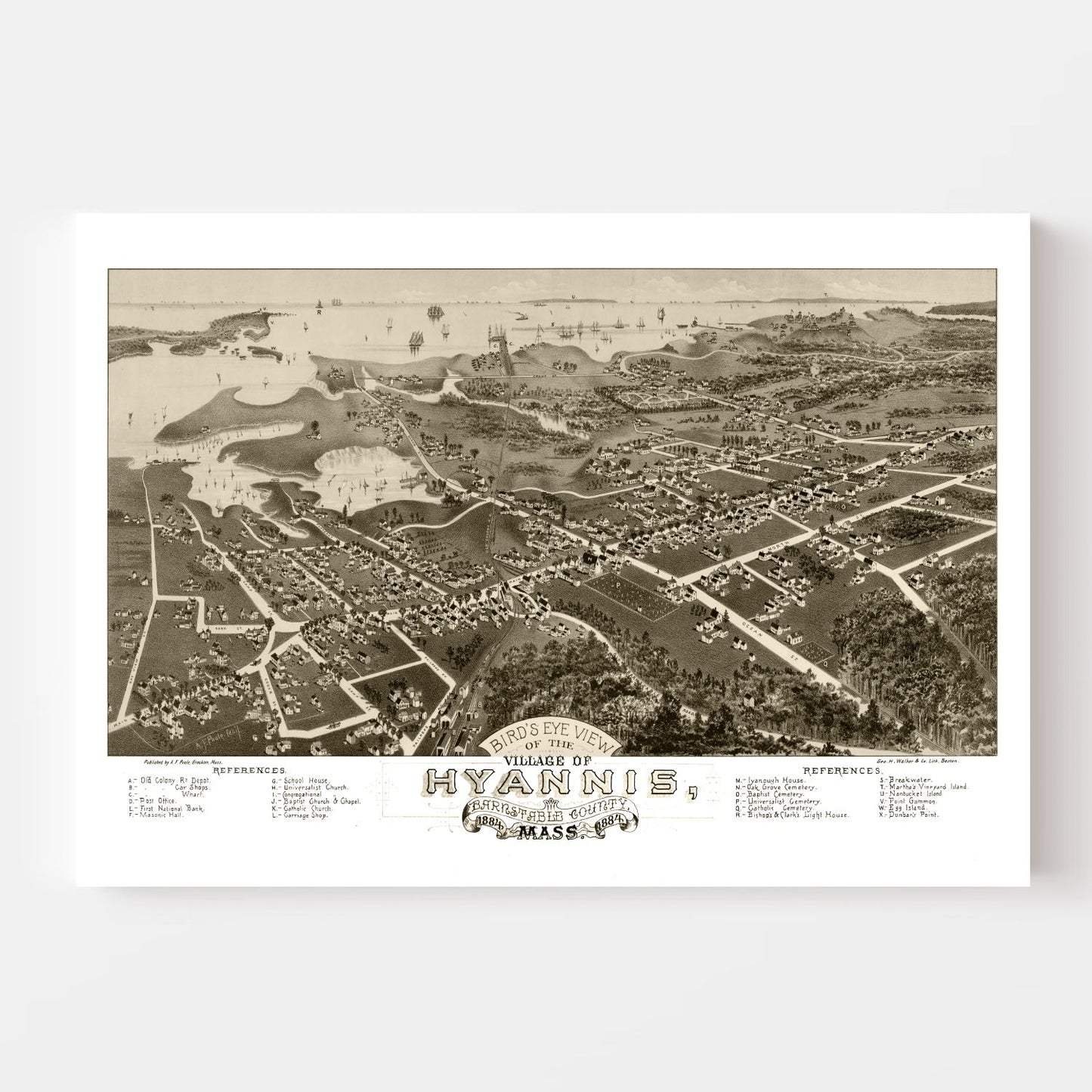 Vintage Map of Hyannis, Massachusetts 1884