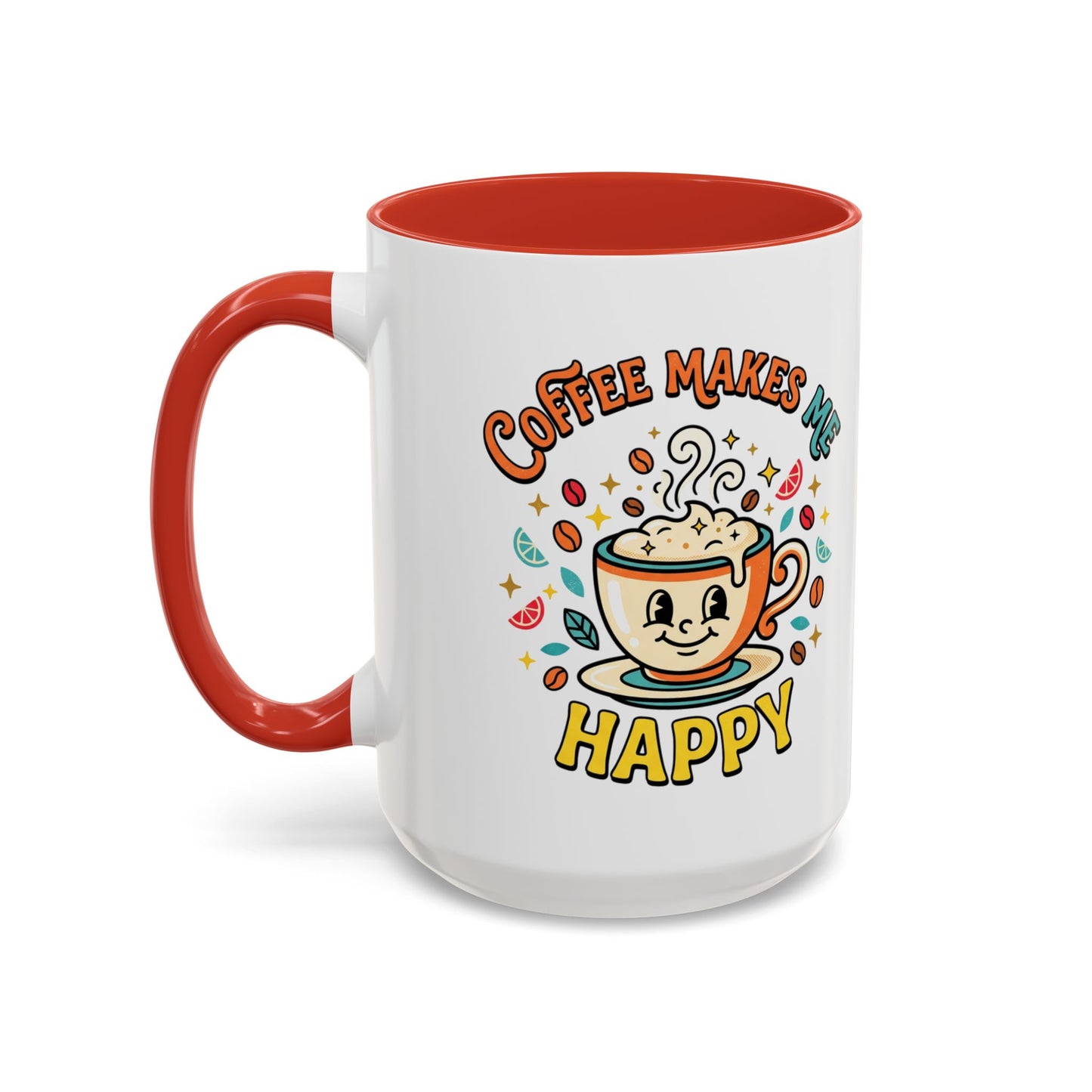 Coffee Mug — "Coffee Makes Me Happy" Cute Retro Accent Mug (11/15oz)