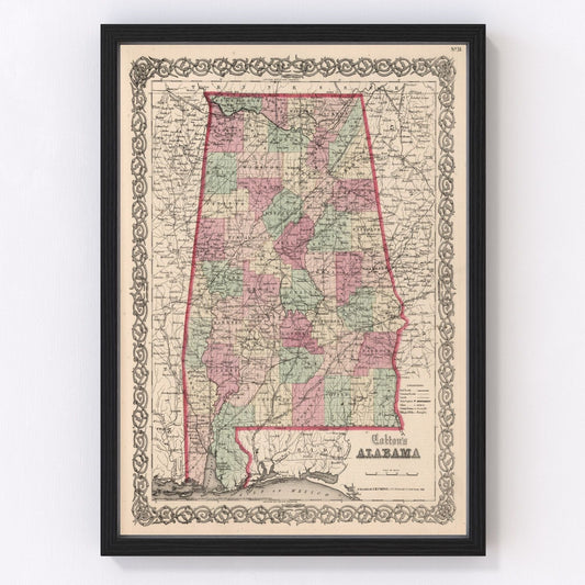 Vintage Map of Alabama 1861