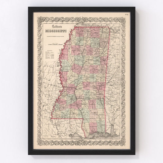 Vintage Map of Mississippi 1861