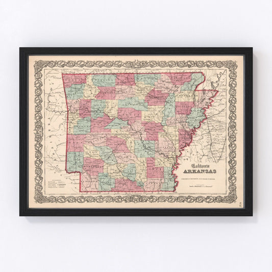 Vintage Map of Arkansas 1861