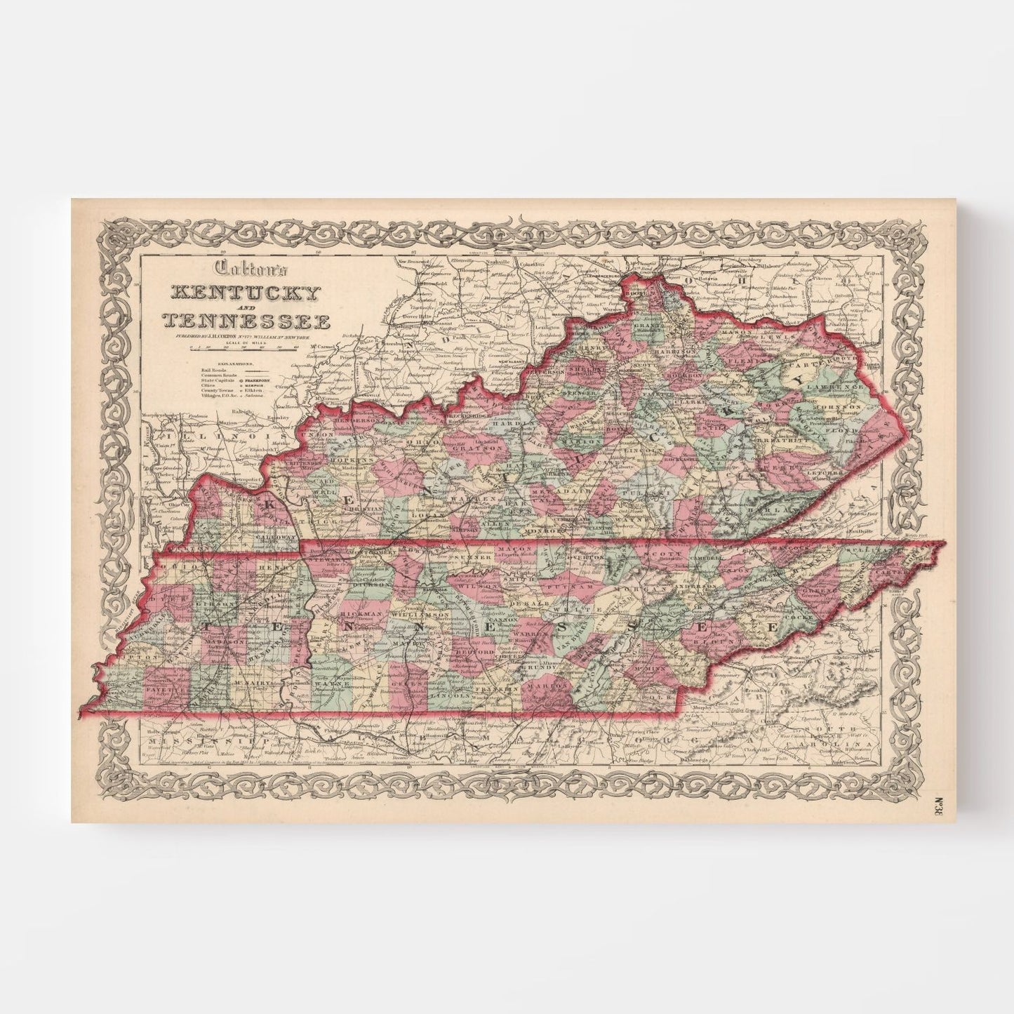 Vintage Map of Kentucky & Tennessee 1861