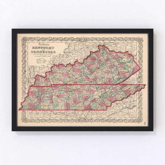 Vintage Map of Kentucky & Tennessee 1861