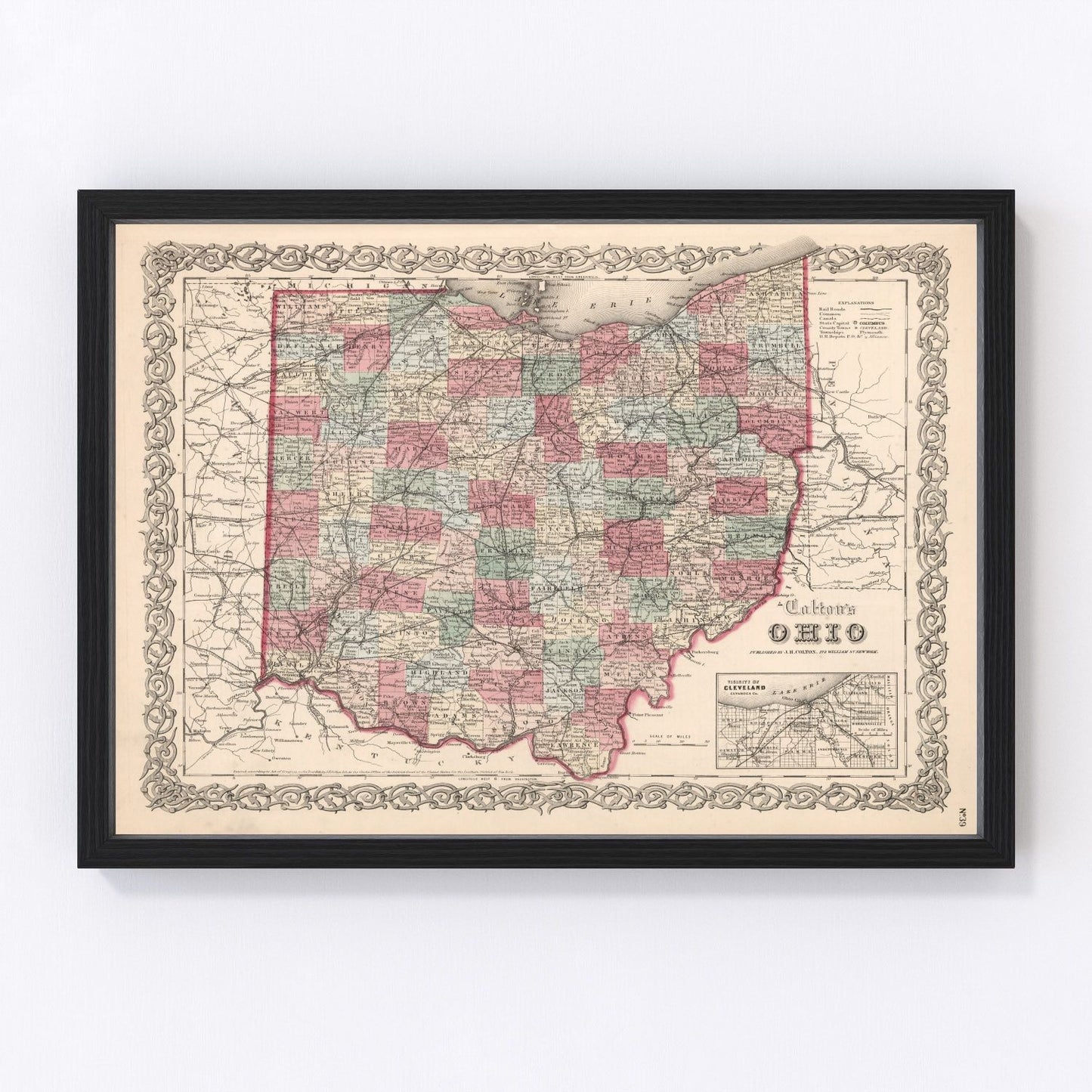 Vintage Map of Ohio 1861