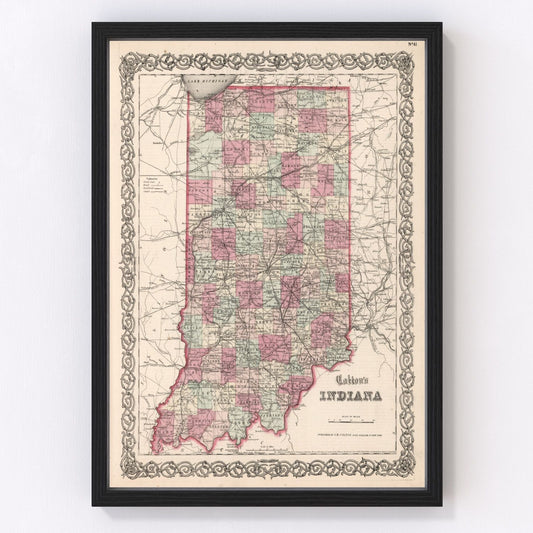 Vintage Map of Indiana 1861