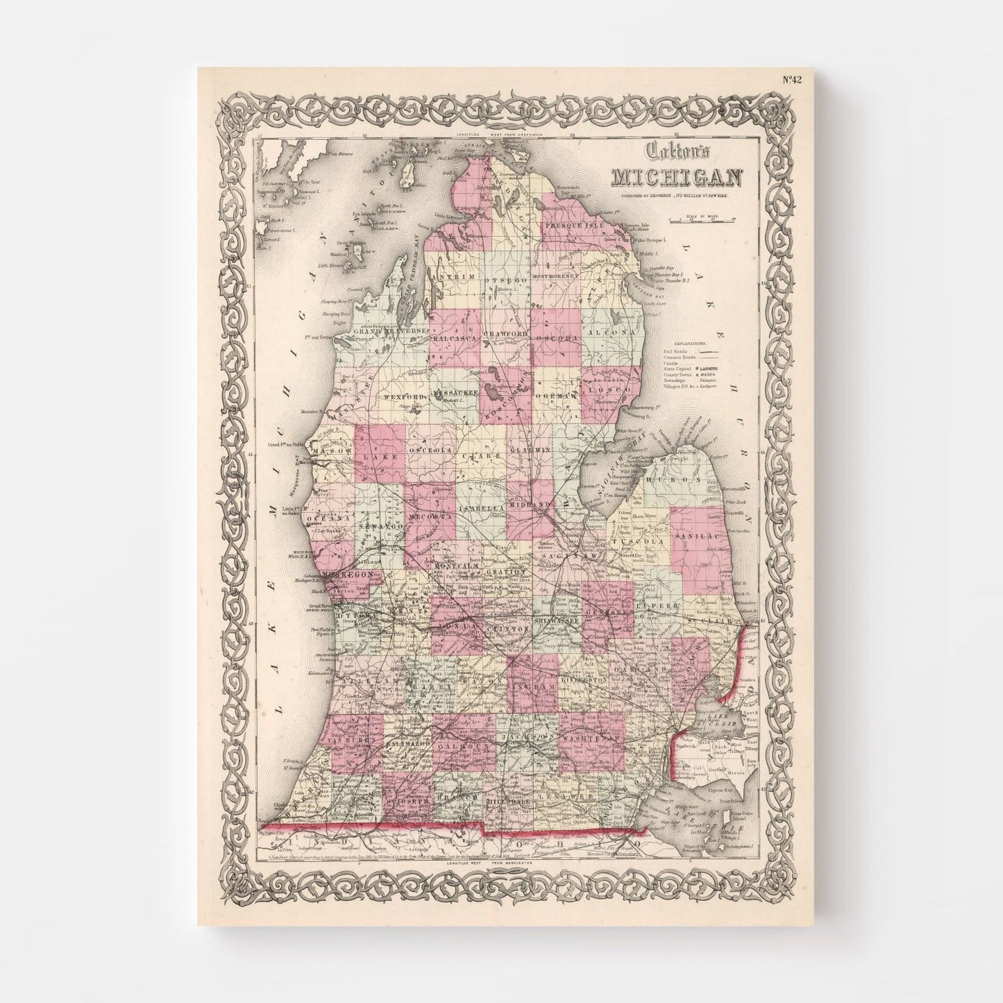 Vintage Map of Michigan 1861