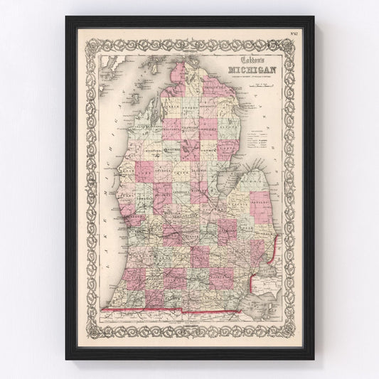 Vintage Map of Michigan 1861