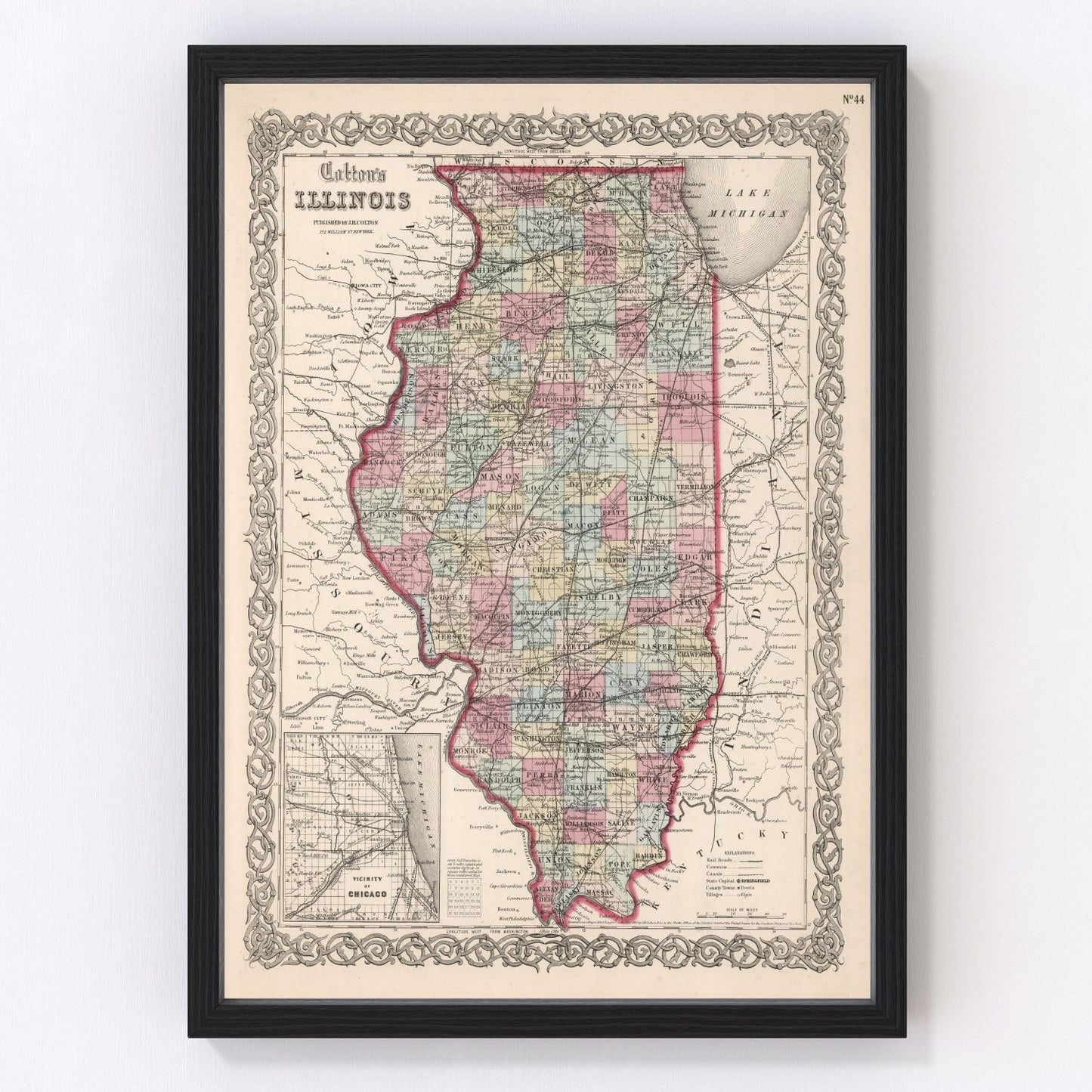 Vintage Map of Illinois 1861