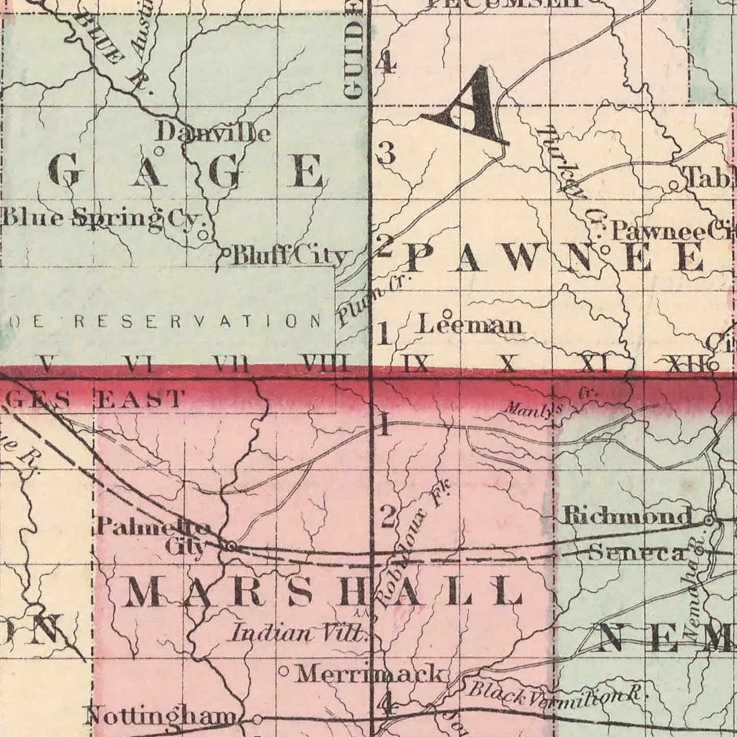 Vintage Map of Kansas & Nebraska 1861