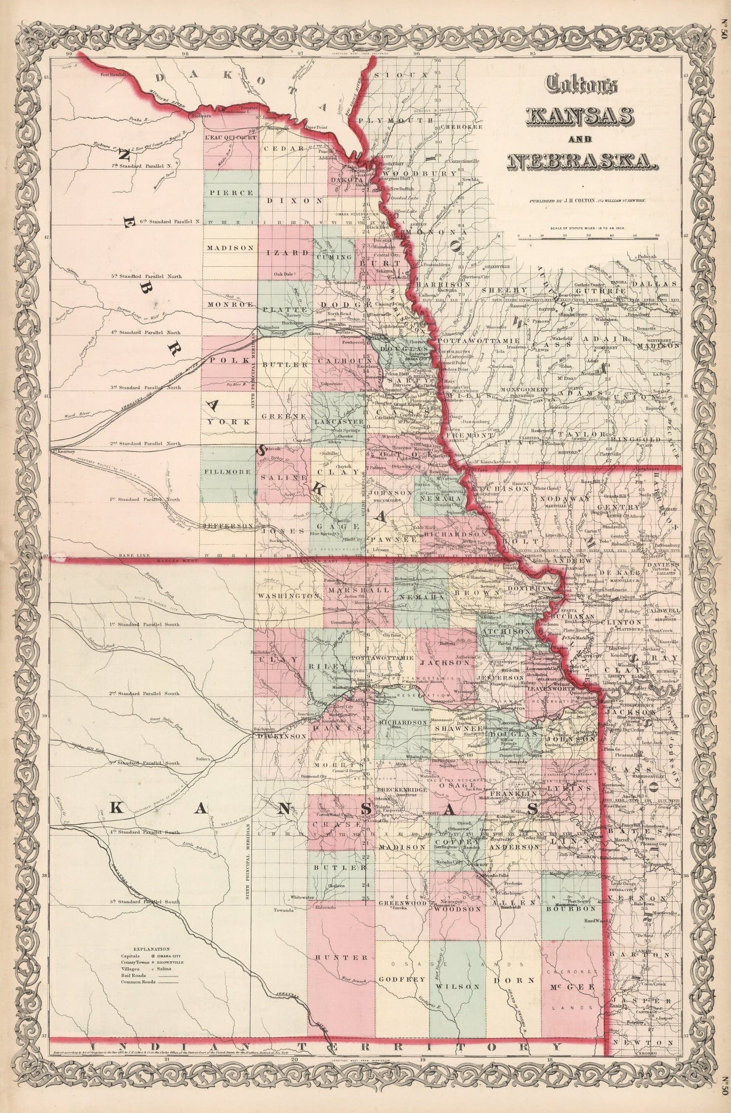 Vintage Map of Kansas & Nebraska 1861