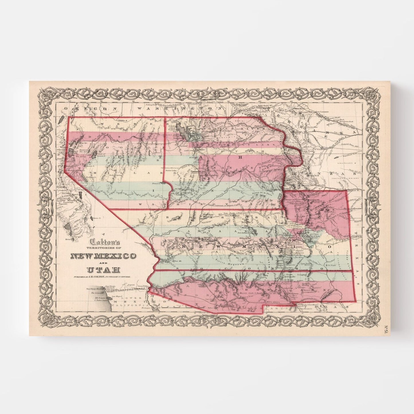 Vintage Map of New Mexico & Utah 1861