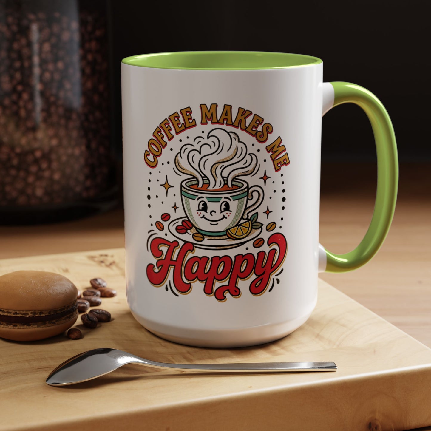 Coffee Mug — "Coffee Makes Me Happy" Cute Retro Accent Mug (11/15oz)