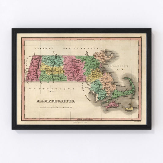 Vintage Map of Massachusetts 1824