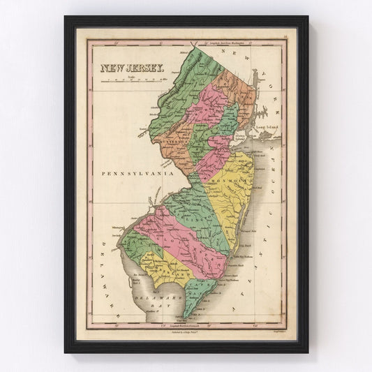 Vintage Map of New Jersey 1824