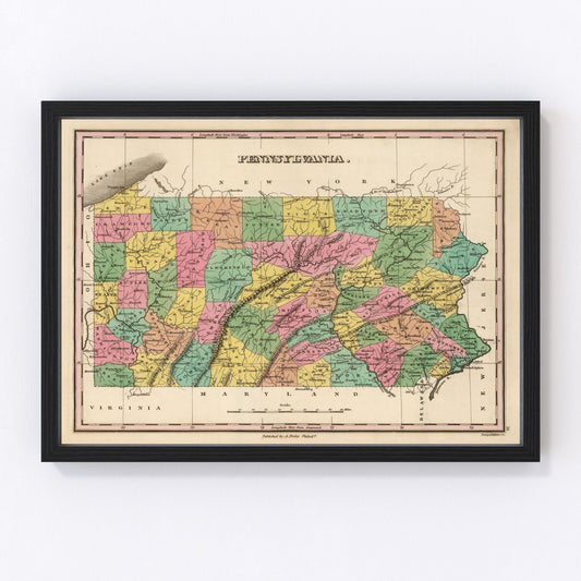 Vintage Map of Pennsylvania 1824