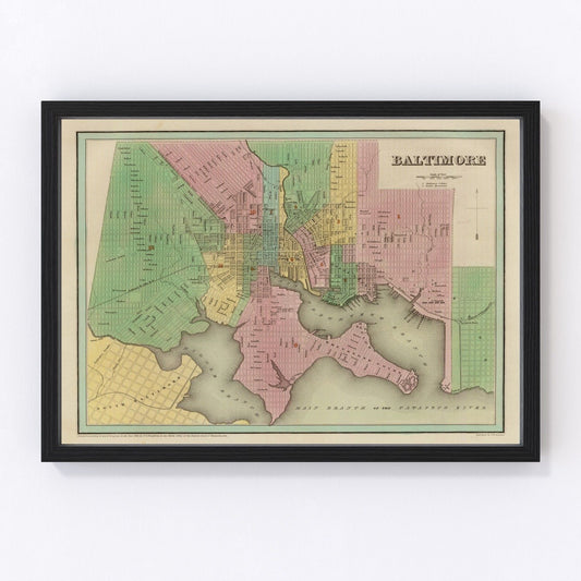 Vintage Map of Baltimore, Maryland 1838